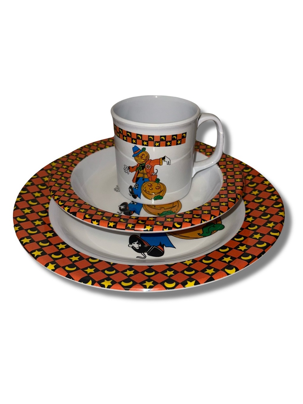 Vtg 3pc Halloween Melamine Dining Set